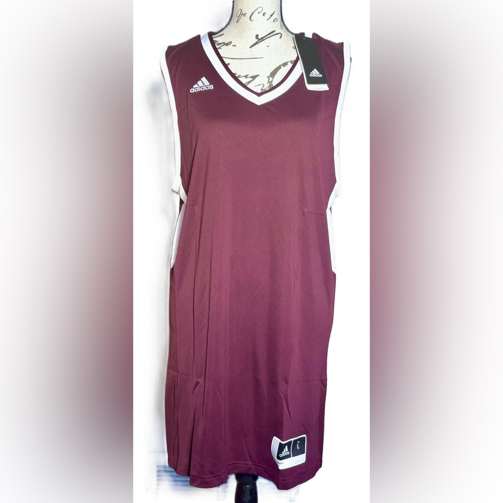 Men's Large Adidas Team Commander Sleeveless Unlabeled Jersey Maroon White NWT